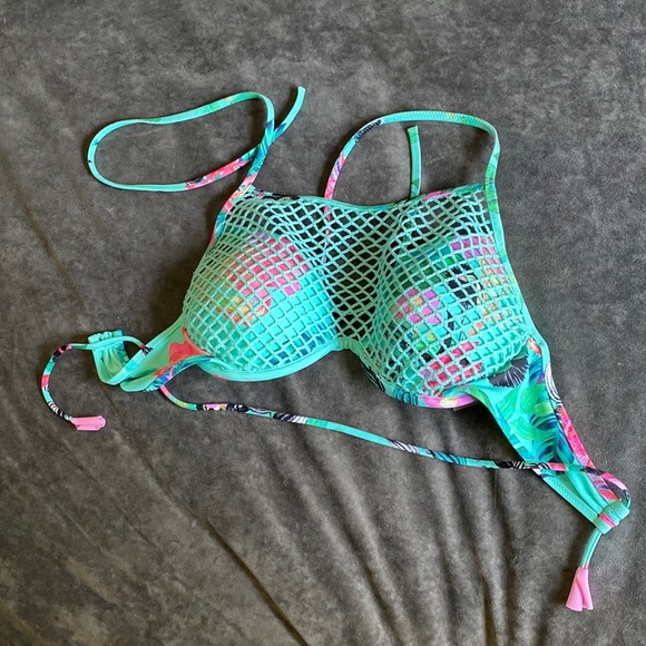Shade & Shore Swim 36b Teal Bathing Suit Top With Netting Poshmark